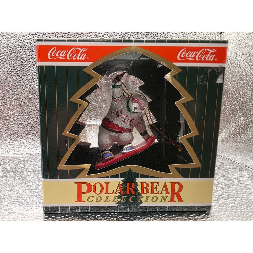 VINTAGE 1996 COCA-COLA POLAR BEAR COLLECTION POLAR BEAR SNOW BOARDING 3.5" Box